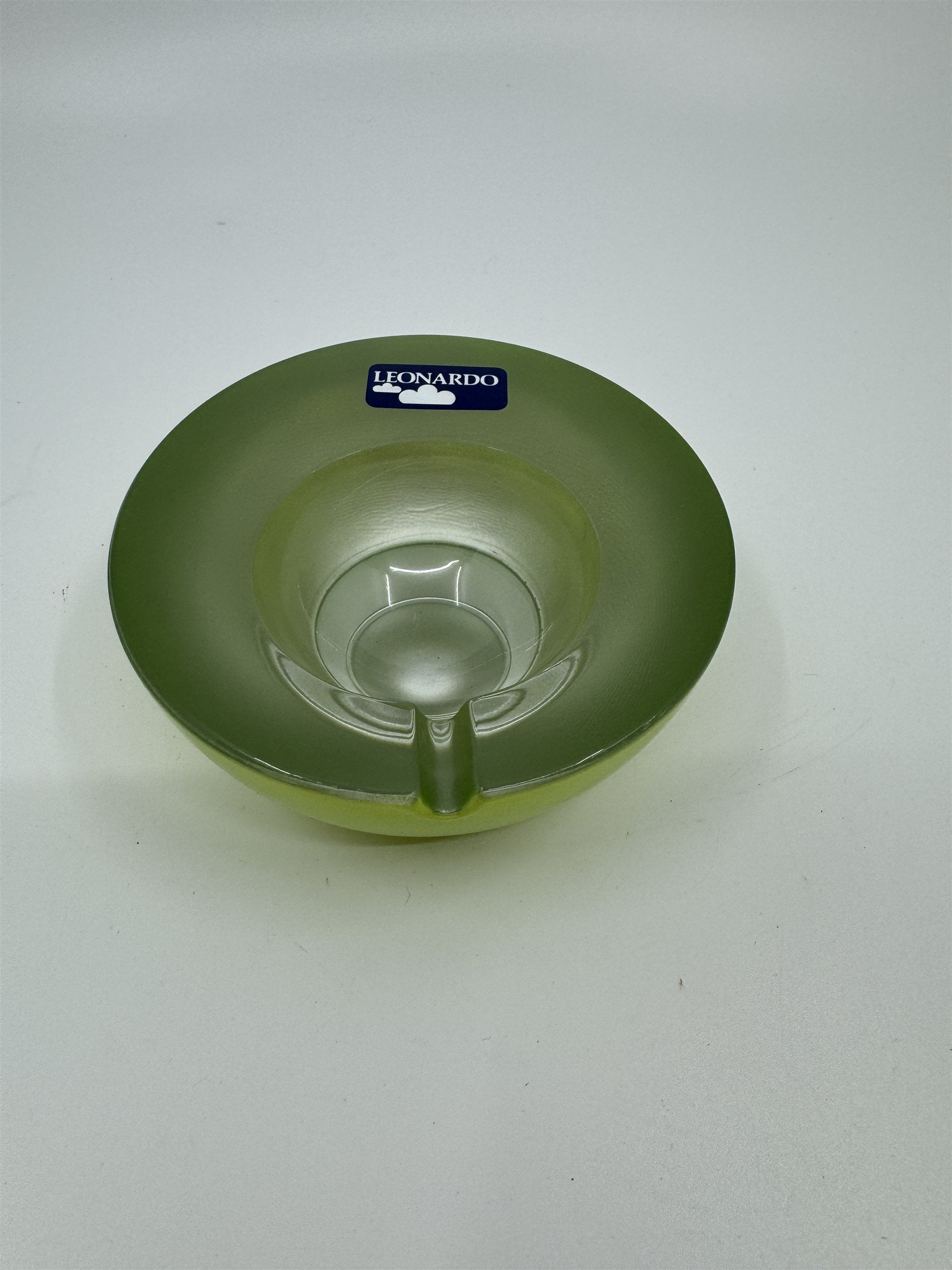 Mid Century Modem Leonardo Germany Art Glass Ashtray /w Stickers GREEN Vibrant