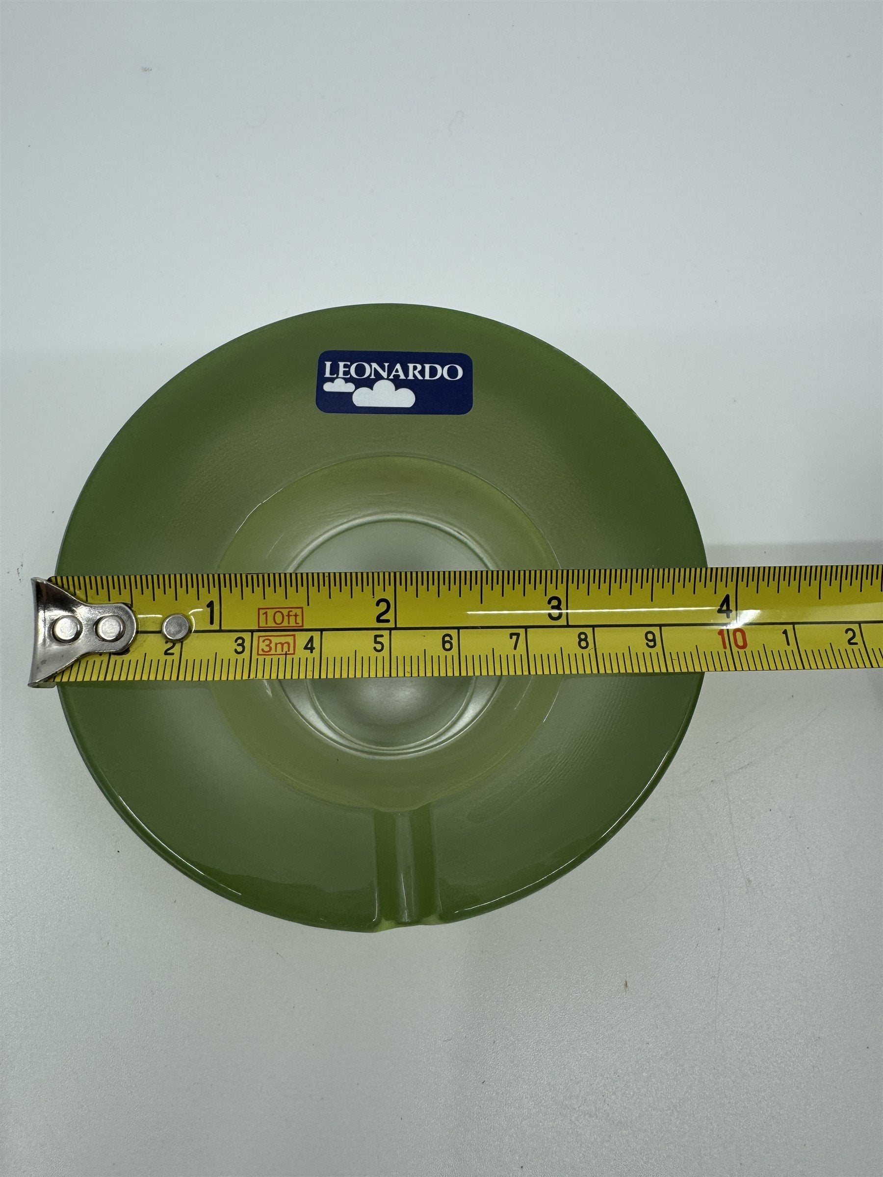 Mid Century Modem Leonardo Germany Art Glass Ashtray /w Stickers GREEN Vibrant