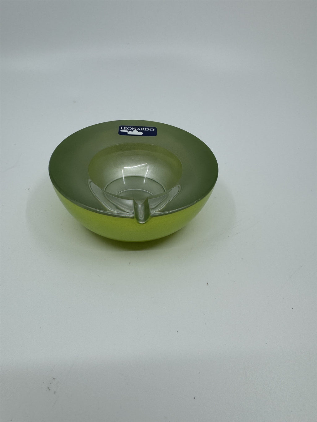 Mid Century Modem Leonardo Germany Art Glass Ashtray /w Stickers GREEN Vibrant