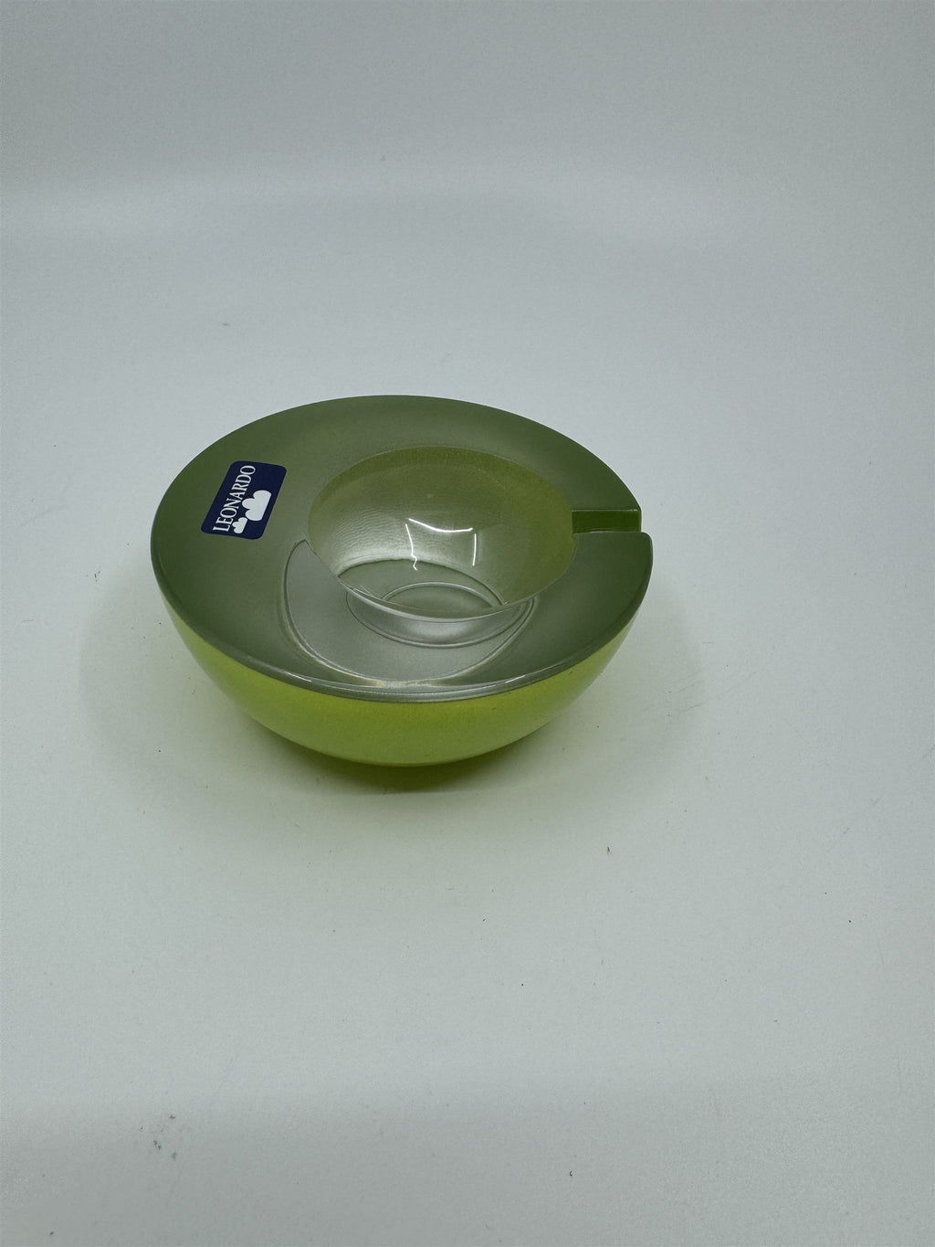 Mid Century Modem Leonardo Germany Art Glass Ashtray /w Stickers GREEN Vibrant