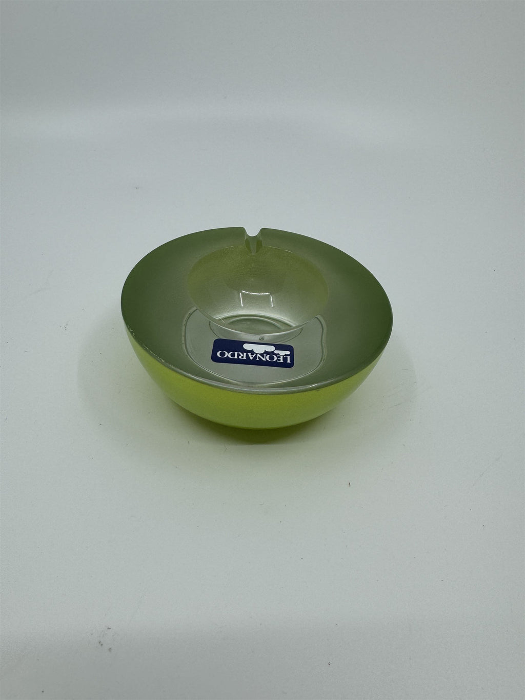 Mid Century Modem Leonardo Germany Art Glass Ashtray /w Stickers GREEN Vibrant