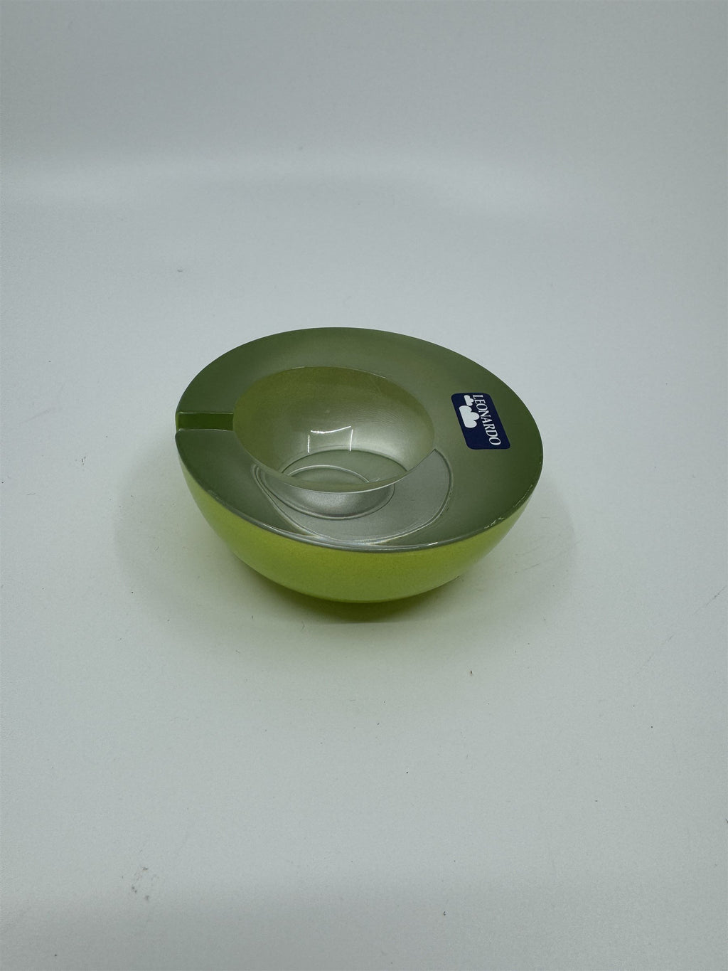 Mid Century Modem Leonardo Germany Art Glass Ashtray /w Stickers GREEN Vibrant