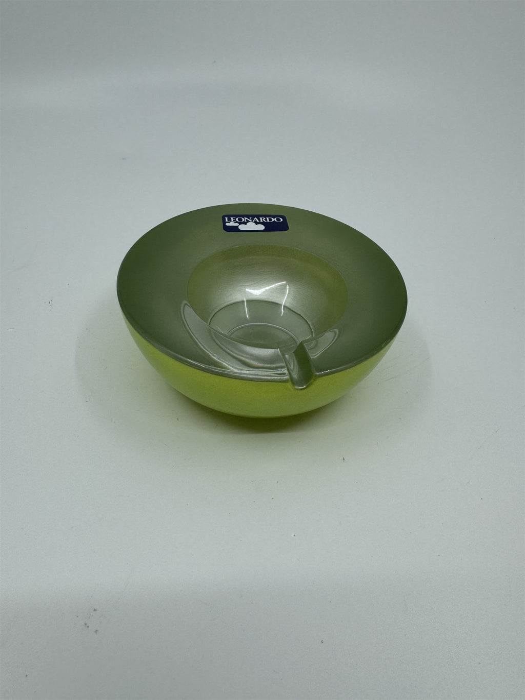 Mid Century Modem Leonardo Germany Art Glass Ashtray /w Stickers GREEN Vibrant