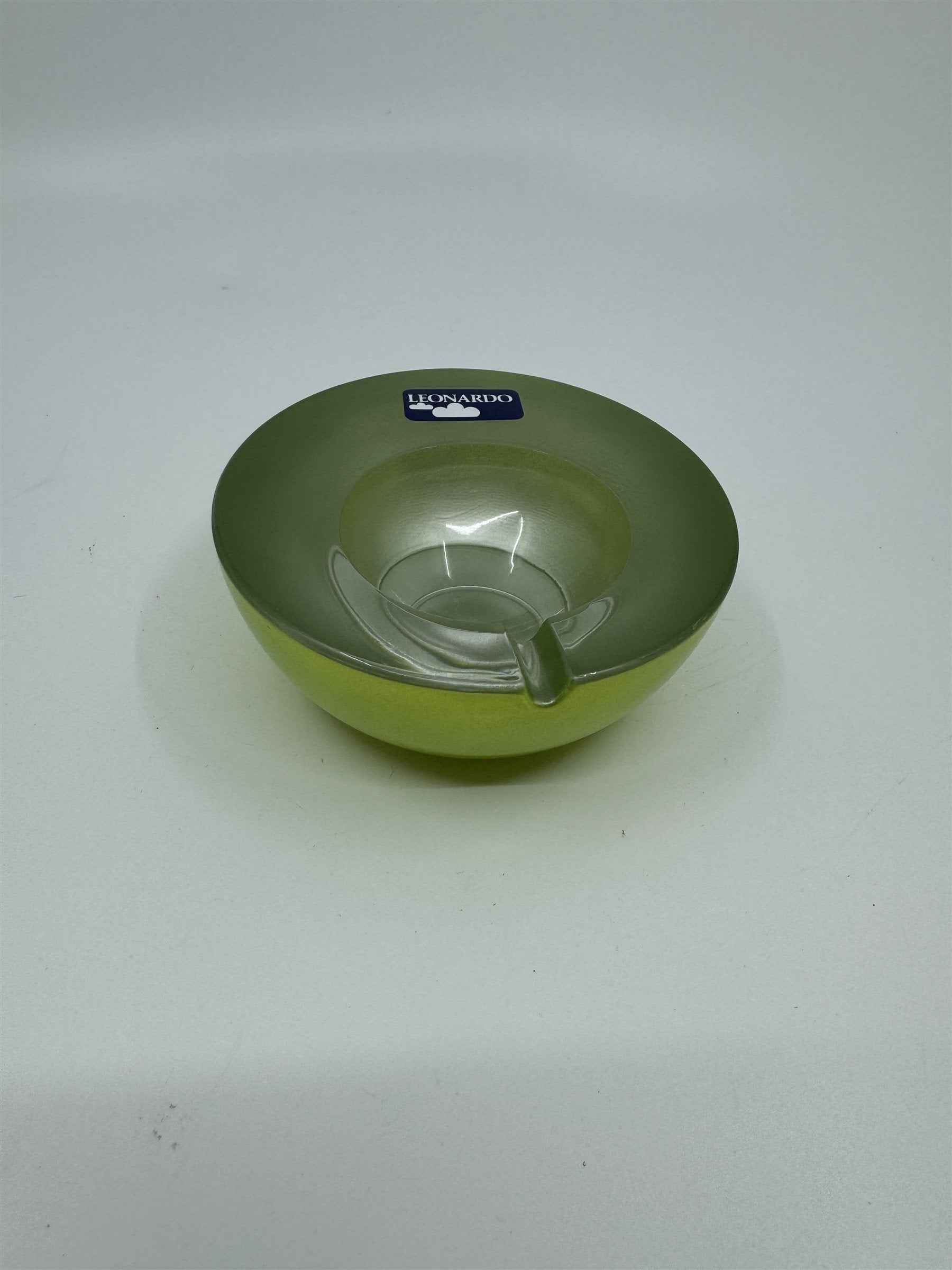 Mid Century Modem Leonardo Germany Art Glass Ashtray /w Stickers GREEN Vibrant