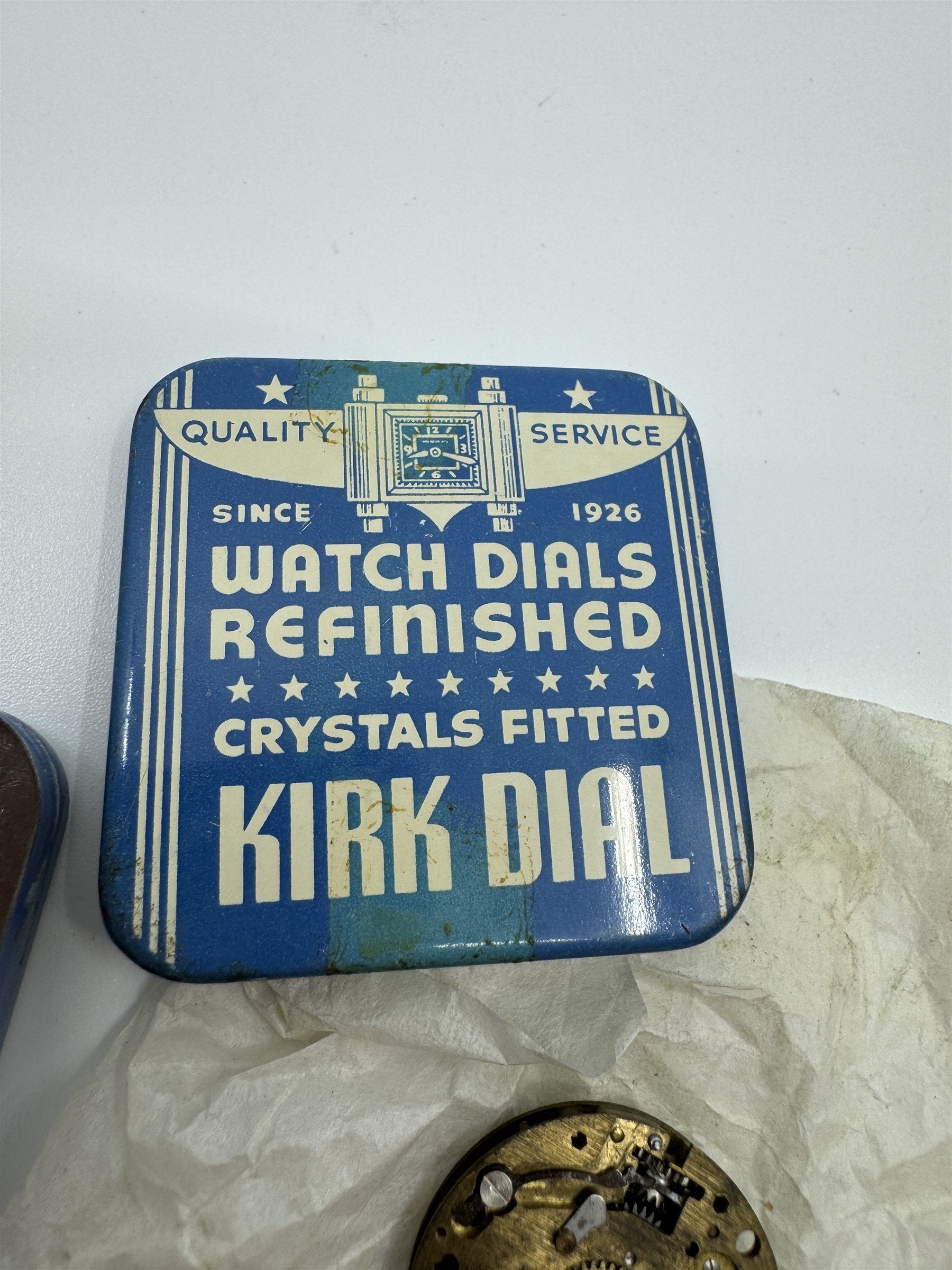 Vintage Kirk Dial Watch Dials Refinished Crystals Fitted Watch Dial /w Tin