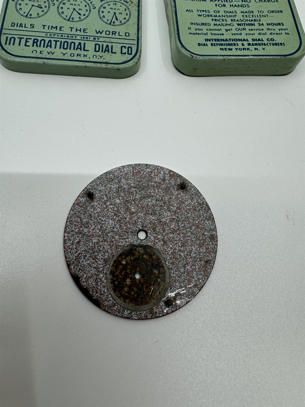Vintage Elgin Enamel Pocket Watch Dial /w International Dial Co. Tin