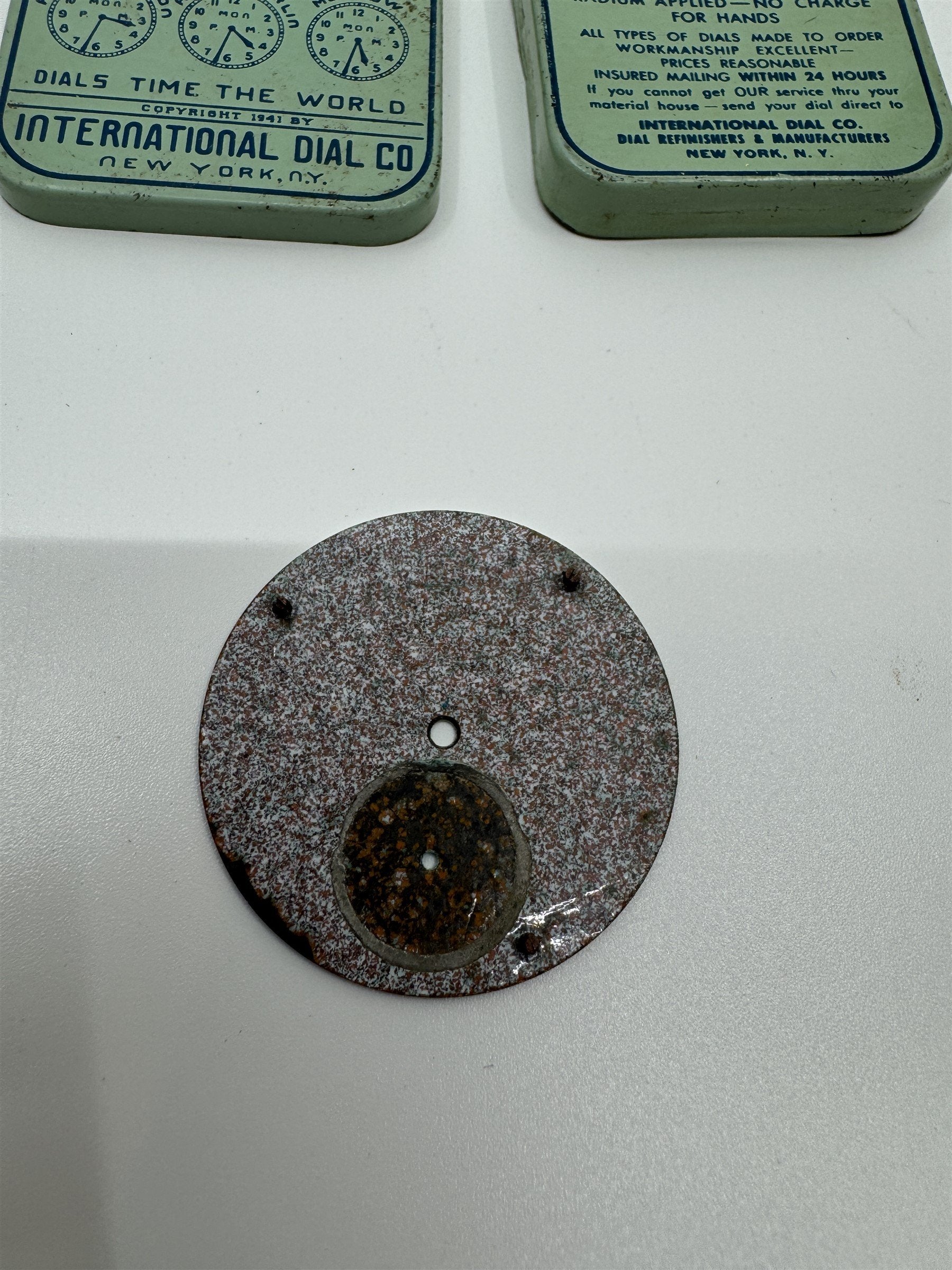 Vintage Elgin Enamel Pocket Watch Dial /w International Dial Co. Tin