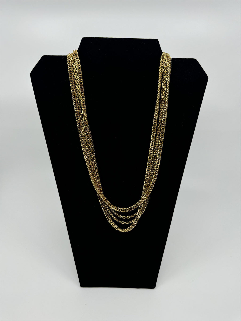 Vintage Gold Tone Chain Multi-Strand Necklace 4-Strands Fashion Style Necklace