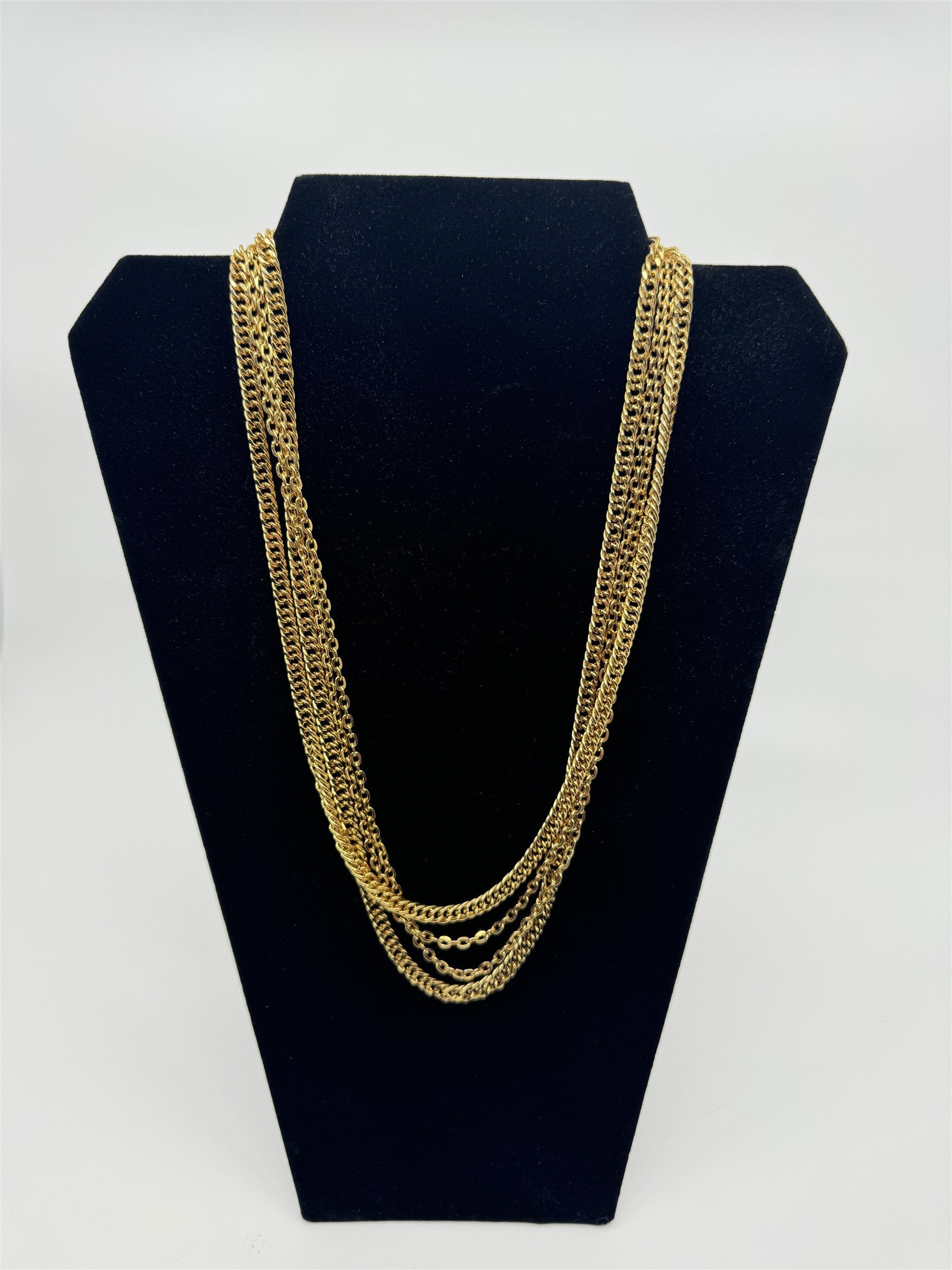 Vintage Gold Tone Chain Multi-Strand Necklace 4-Strands Fashion Style Necklace