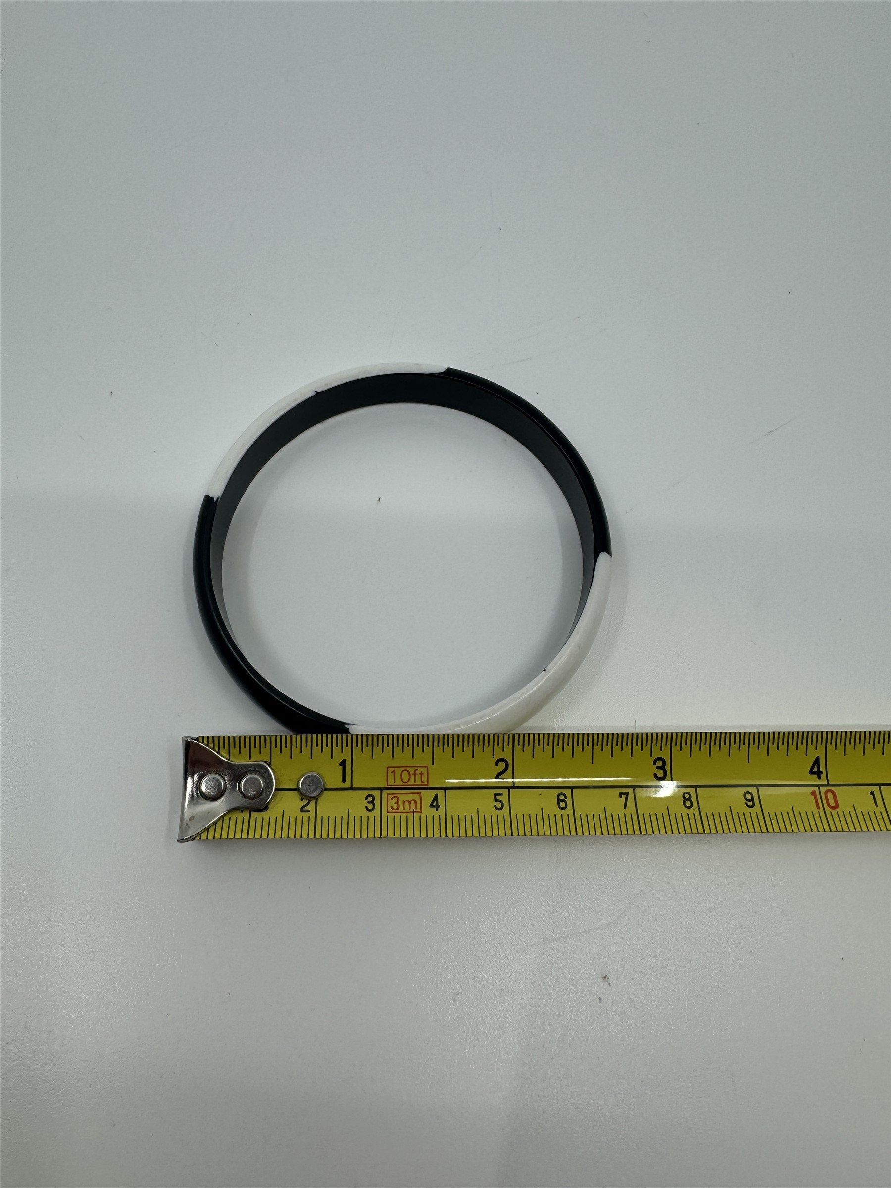 Vintage Black and White Lucite? Bangle Bracelet Black/White Pattern (Scratches)