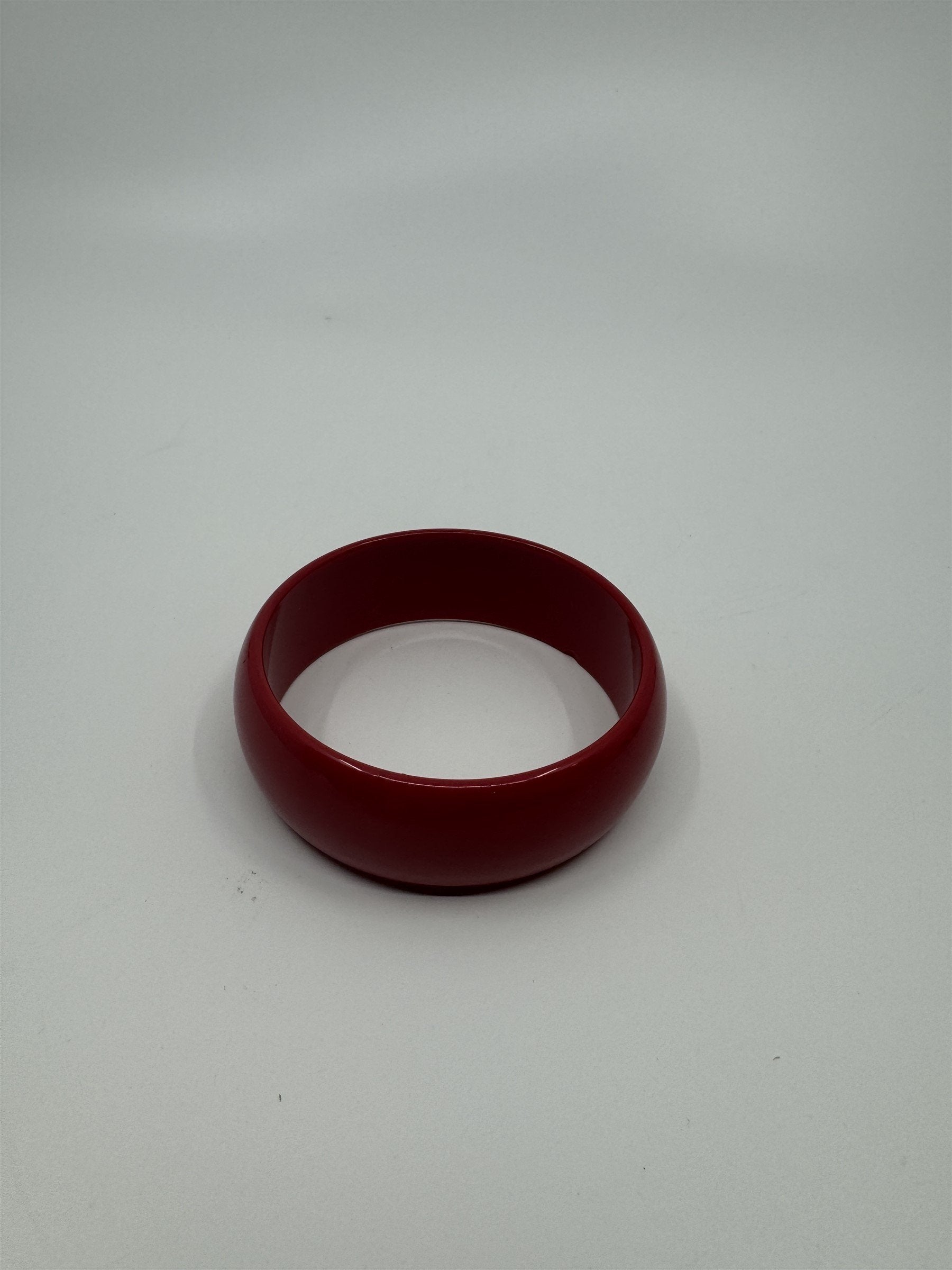 Vintage Thick Solid Red Resin Acrylic Enamel Bangle Bracelet 1980's