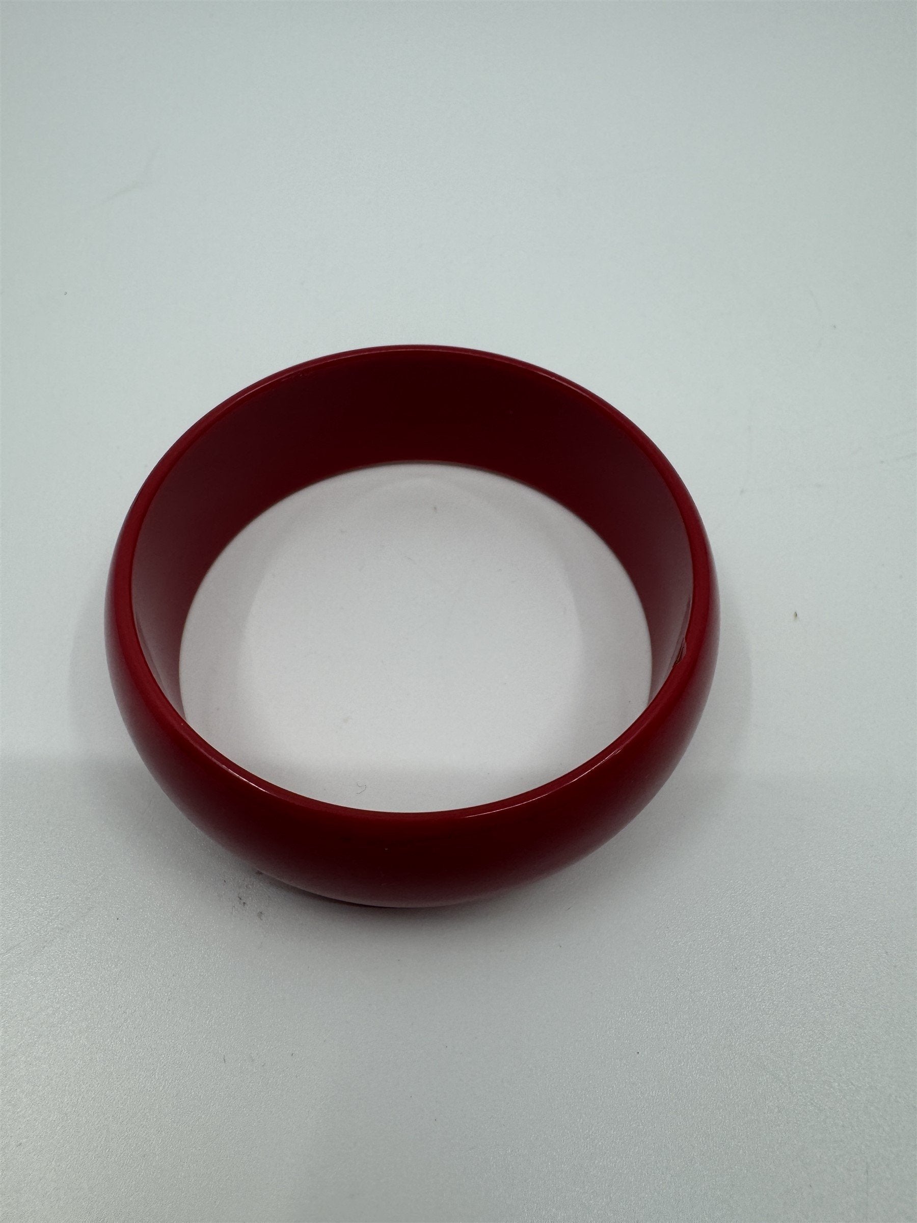 Vintage Thick Solid Red Resin Acrylic Enamel Bangle Bracelet 1980's