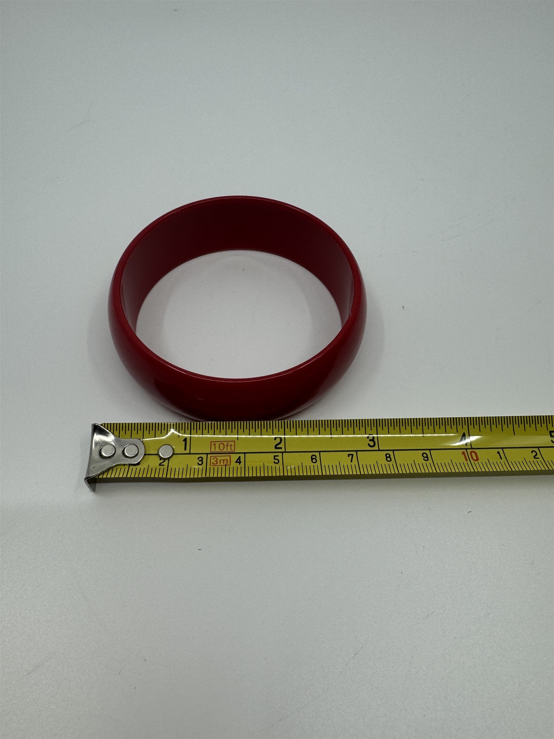 Vintage Thick Solid Red Resin Acrylic Enamel Bangle Bracelet 1980's
