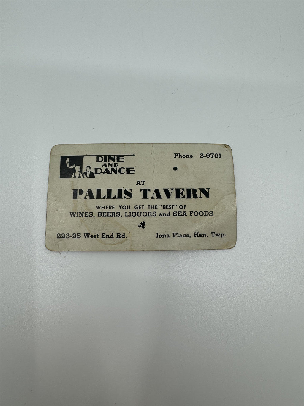 Vintage Business Card Nostalgia Dine and Dance at Pallis Tavern Hanover Twp PA