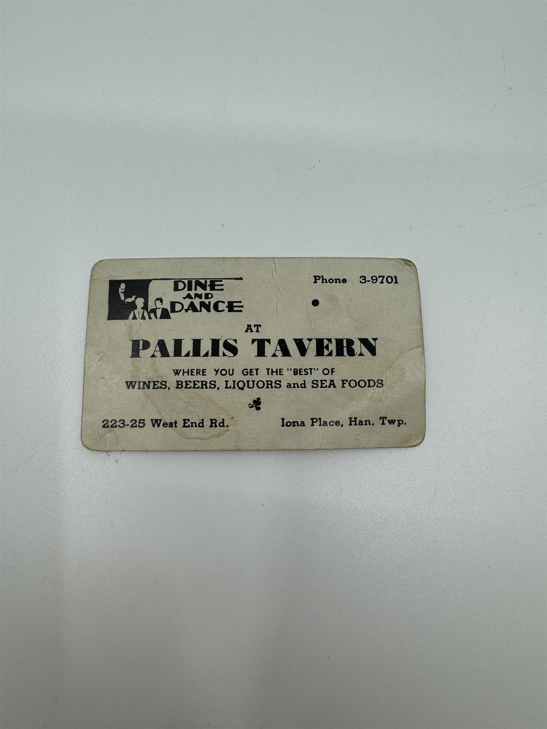 Vintage Business Card Nostalgia Dine and Dance at Pallis Tavern Hanover Twp PA