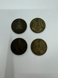 Set of 4 Vintage Good for 1 Pack Cigarette Machine Tokens Brass Novelty Coins