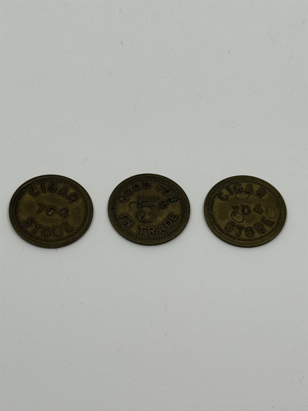Set of 3 Vintage Good For 5 Cents in Trade Cigar Store 704 Token Coins