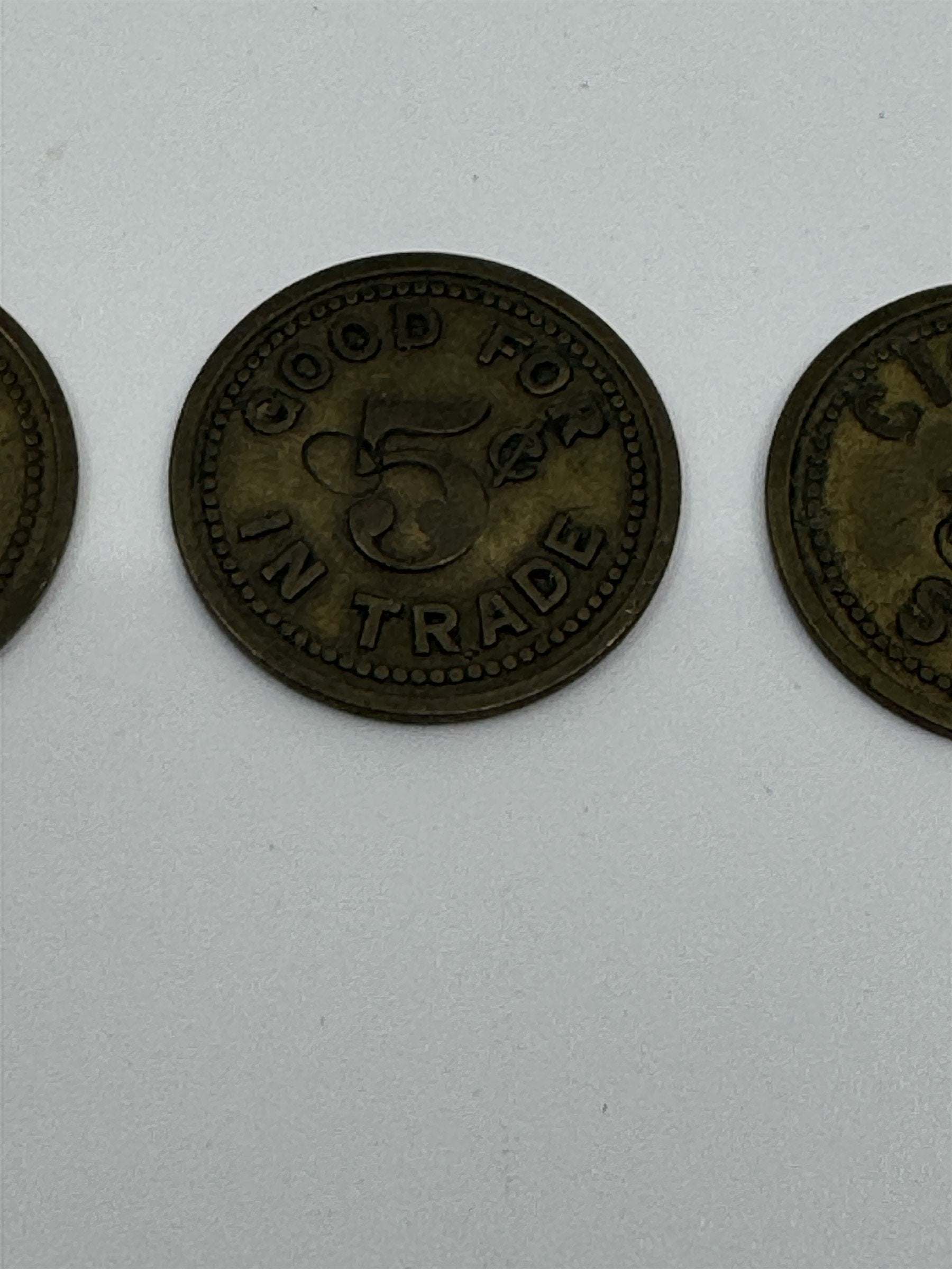 Set of 3 Vintage Good For 5 Cents in Trade Cigar Store 704 Token Coins