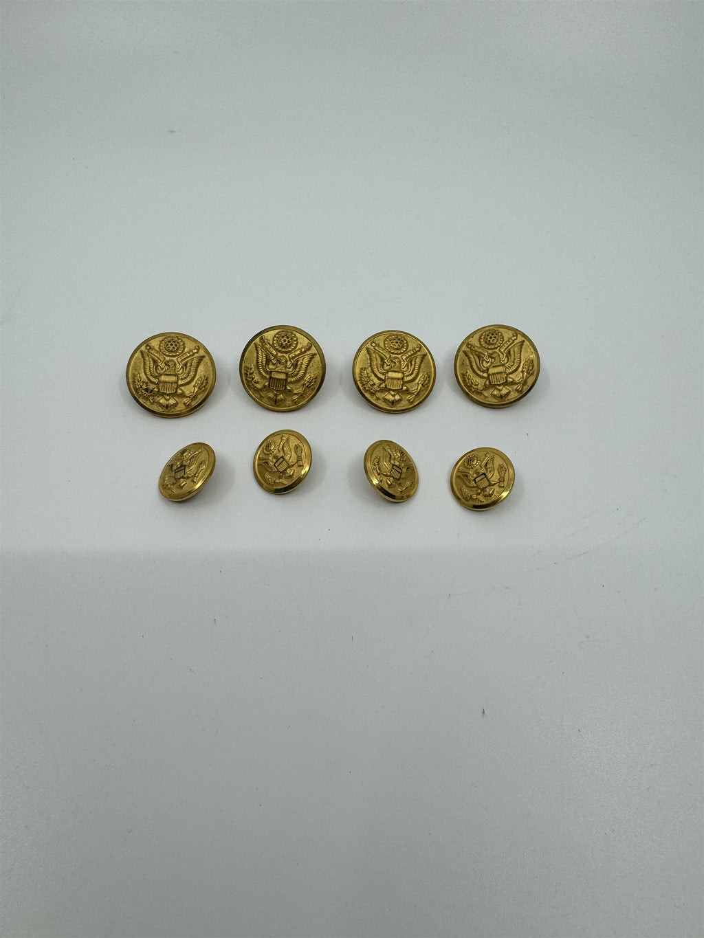 Set of 8 Military Buttons (4x Small and 4x Medium) by Waterbury Button Co. Conn.