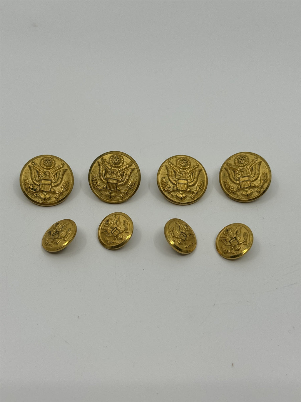 Set of 8 Military Buttons (4x Small and 4x Medium) by Waterbury Button Co. Conn.