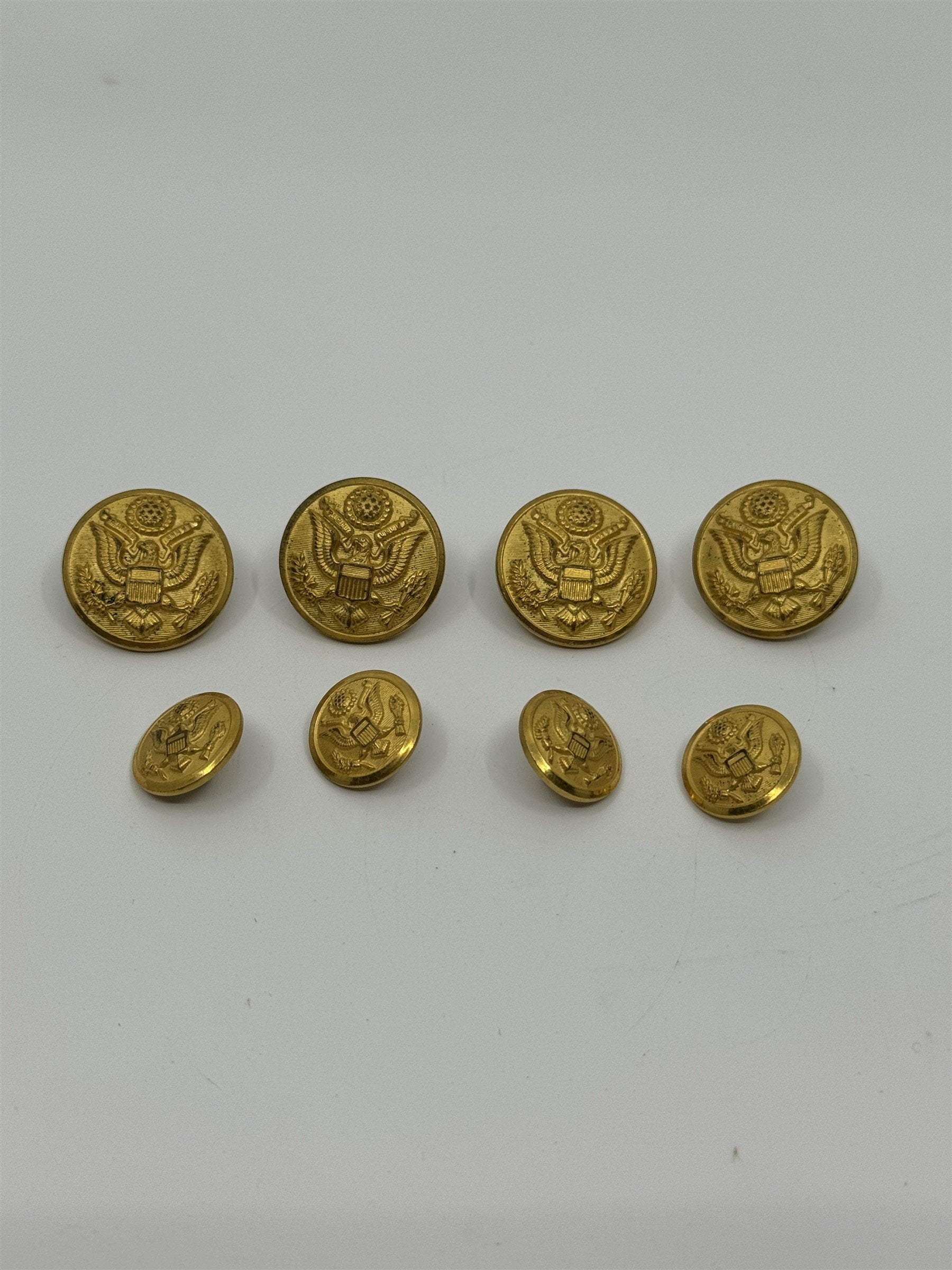 Set of 8 Military Buttons (4x Small and 4x Medium) by Waterbury Button Co. Conn.