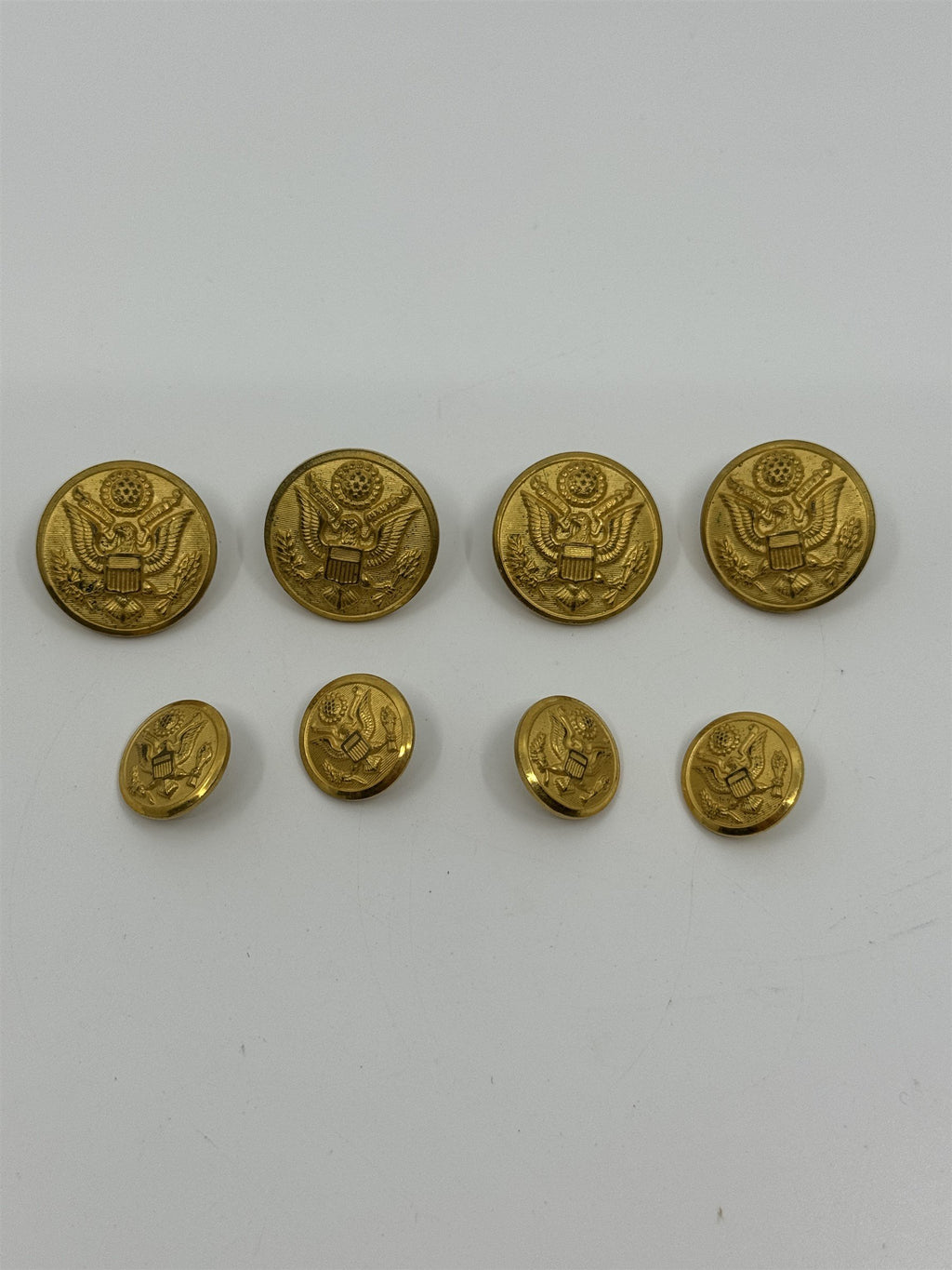 Set of 8 Military Buttons (4x Small and 4x Medium) by Waterbury Button Co. Conn.
