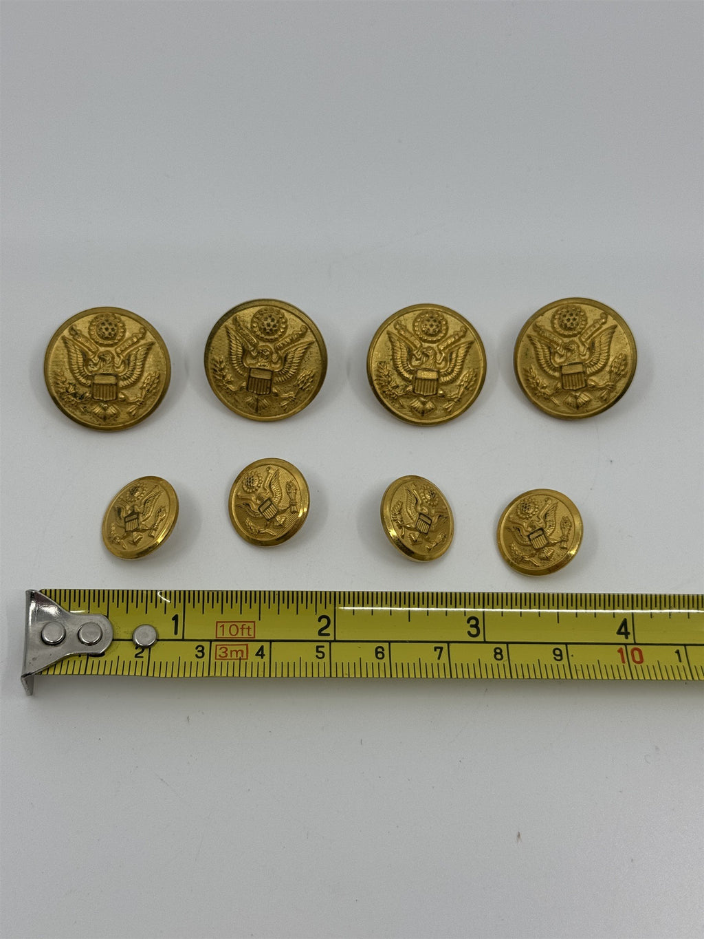 Set of 8 Military Buttons (4x Small and 4x Medium) by Waterbury Button Co. Conn.