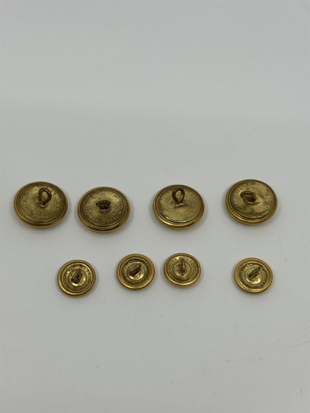Set of 8 Military Buttons (4x Small and 4x Medium) by Waterbury Button Co. Conn.