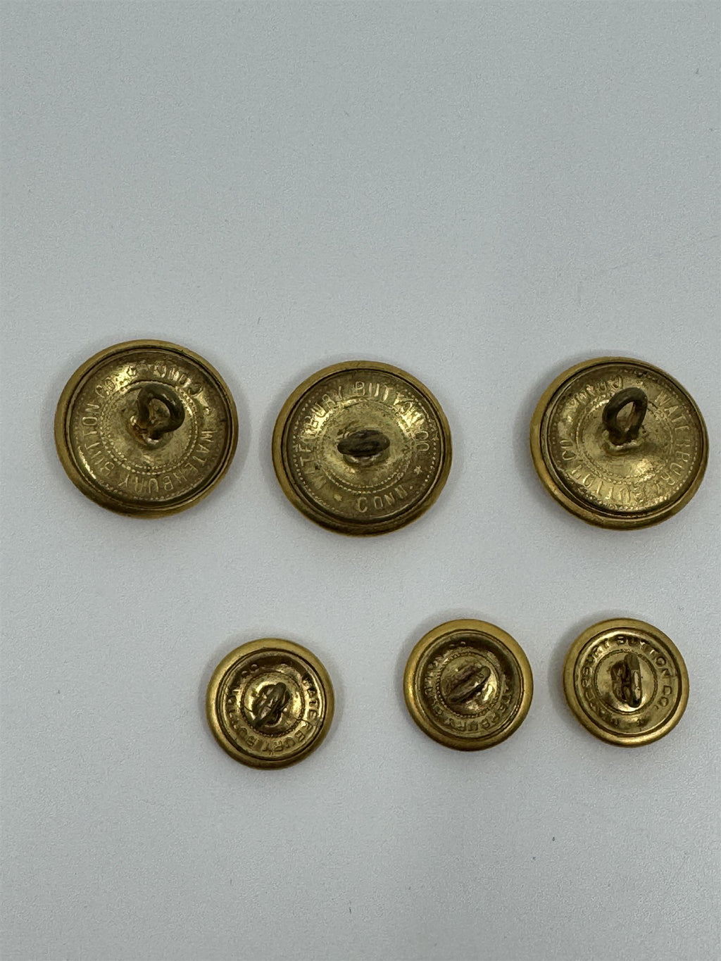 Set of 8 Military Buttons (4x Small and 4x Medium) by Waterbury Button Co. Conn.