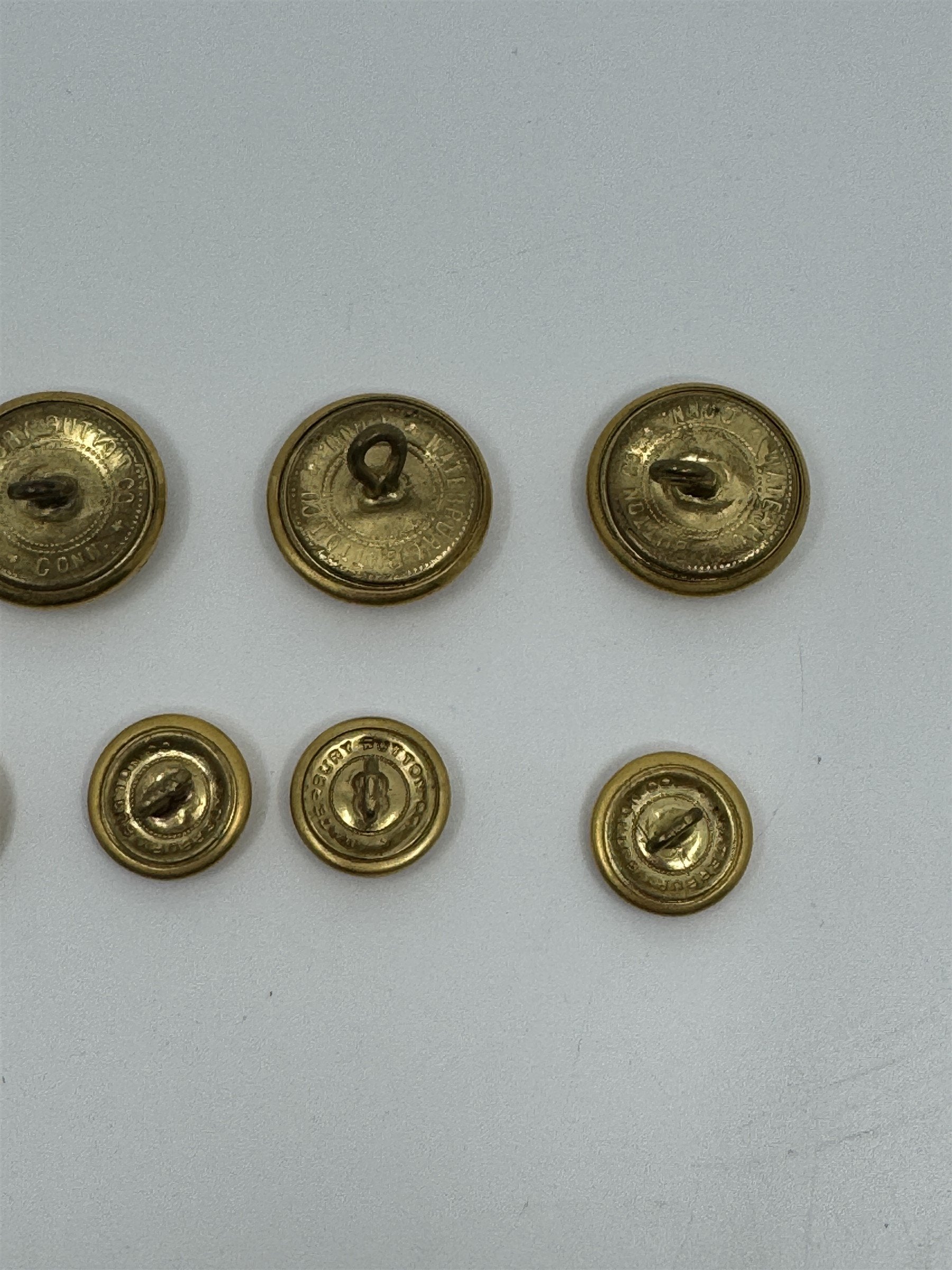 Set of 8 Military Buttons (4x Small and 4x Medium) by Waterbury Button Co. Conn.