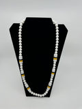 Vintage Costume Jewelry Necklace White Beads /w White/Black/Yellow Rectangular
