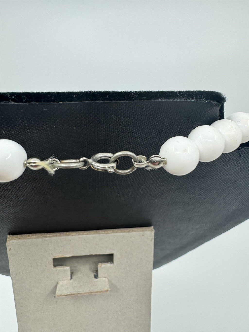 Vintage Costume Jewelry Necklace White Beads /w White/Black/Yellow Rectangular