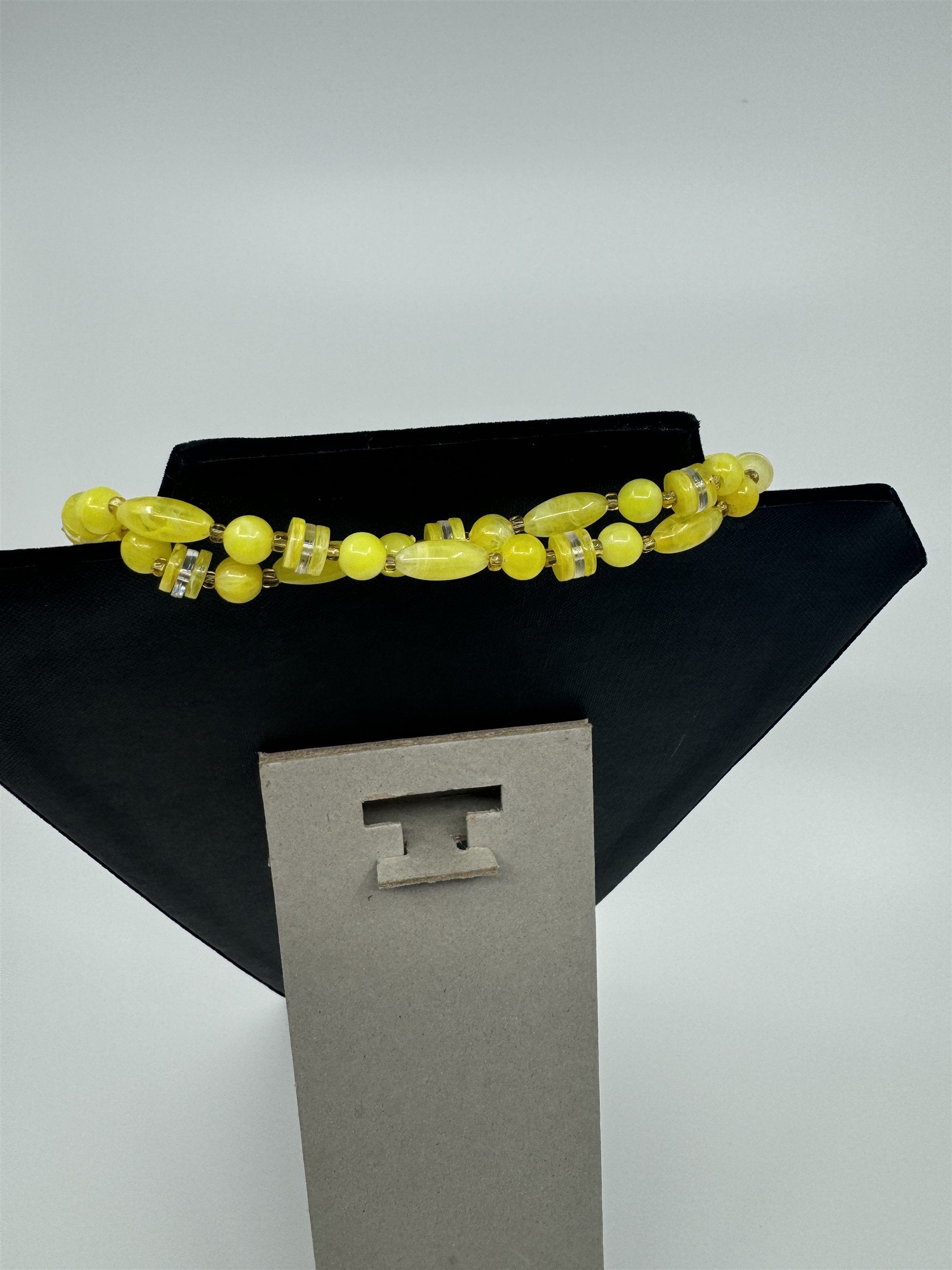 Vintage Costume Jewelry Necklace Yellow Faux Lucite Crystal Beaded Necklace Long