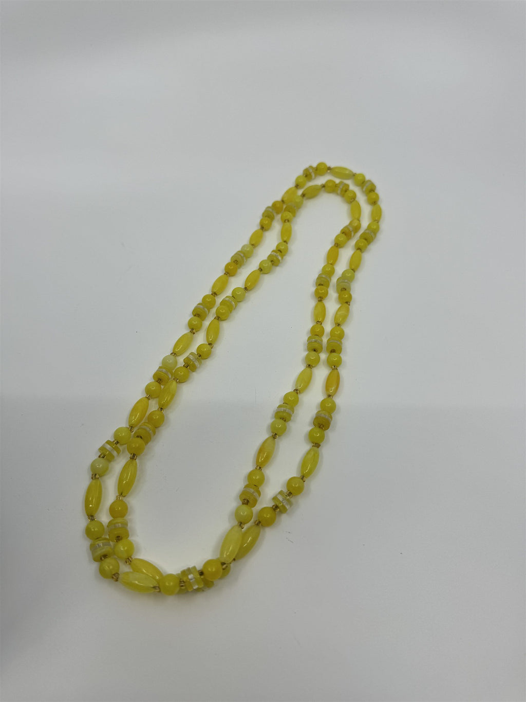 Vintage Costume Jewelry Necklace Yellow Faux Lucite Crystal Beaded Necklace Long