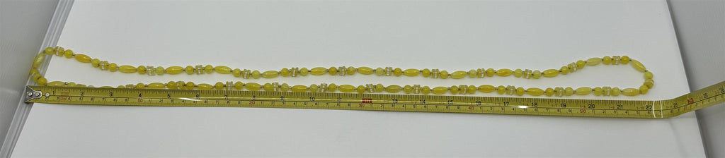 Vintage Costume Jewelry Necklace Yellow Faux Lucite Crystal Beaded Necklace Long