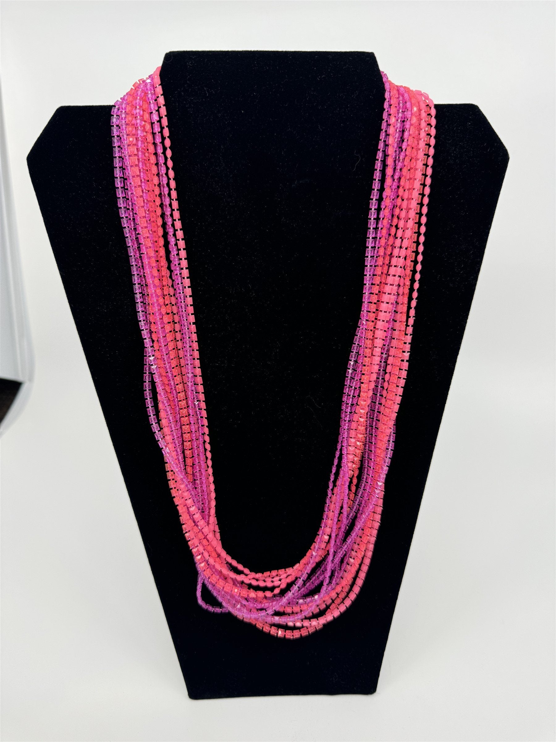 Vintage Costume Jewelry Extra Long Pink and Purple Square Beads /w Metal Clasp