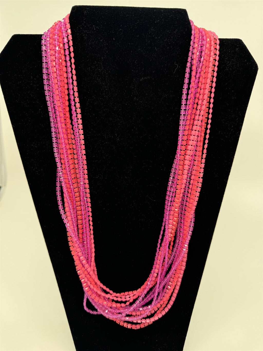 Vintage Costume Jewelry Extra Long Pink and Purple Square Beads /w Metal Clasp
