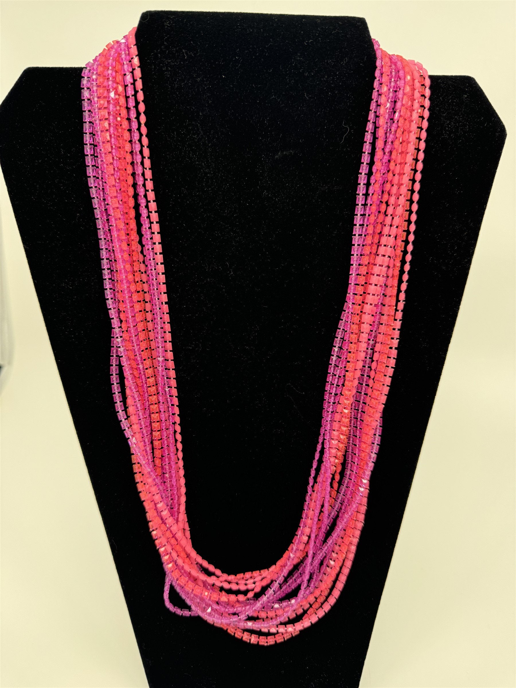 Vintage Costume Jewelry Extra Long Pink and Purple Square Beads /w Metal Clasp