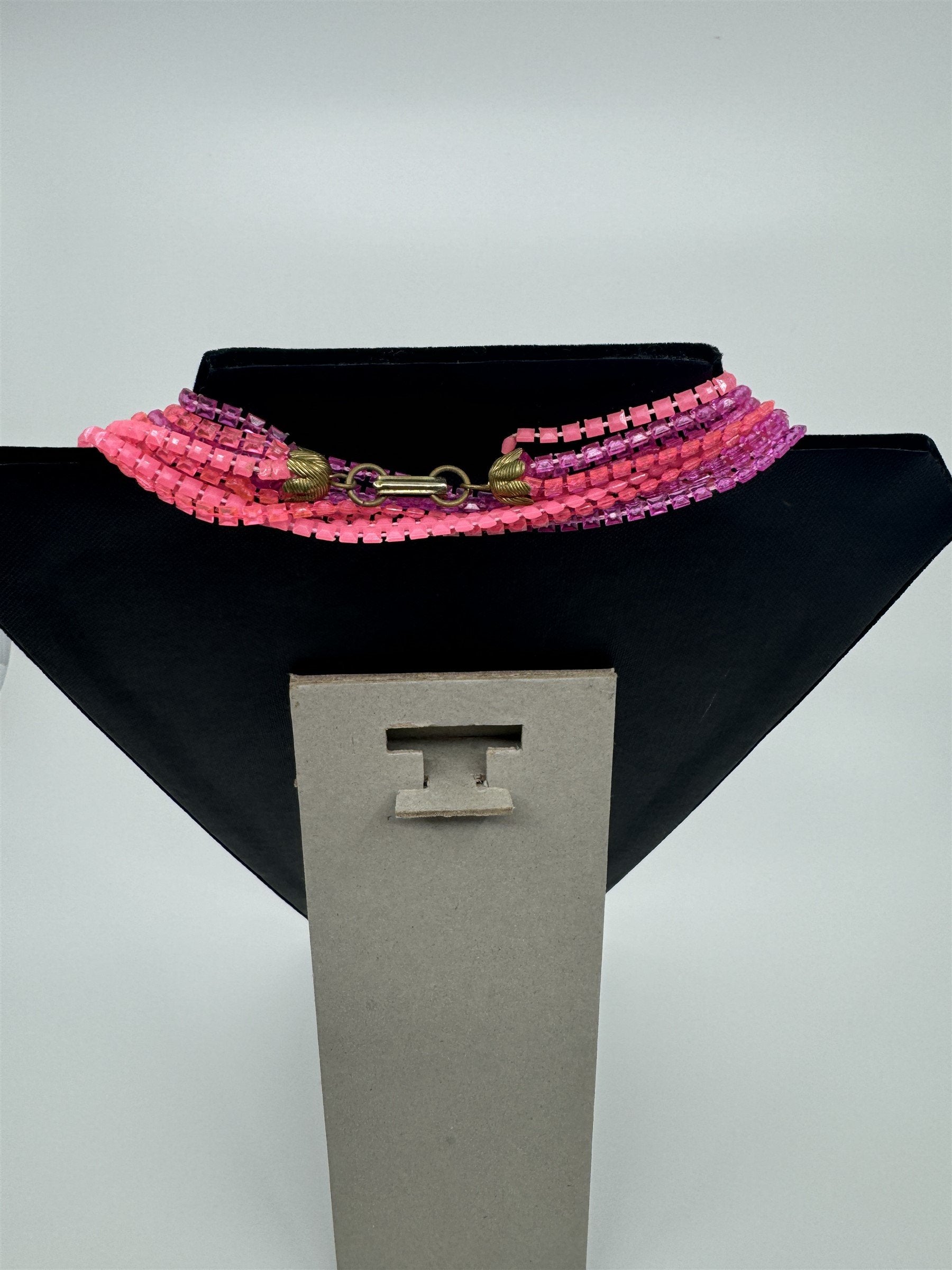 Vintage Costume Jewelry Extra Long Pink and Purple Square Beads /w Metal Clasp