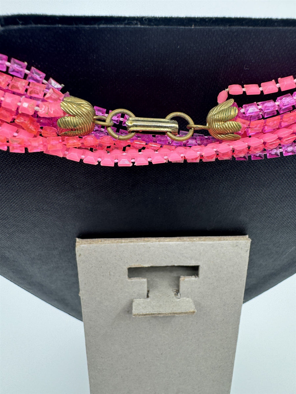 Vintage Costume Jewelry Extra Long Pink and Purple Square Beads /w Metal Clasp