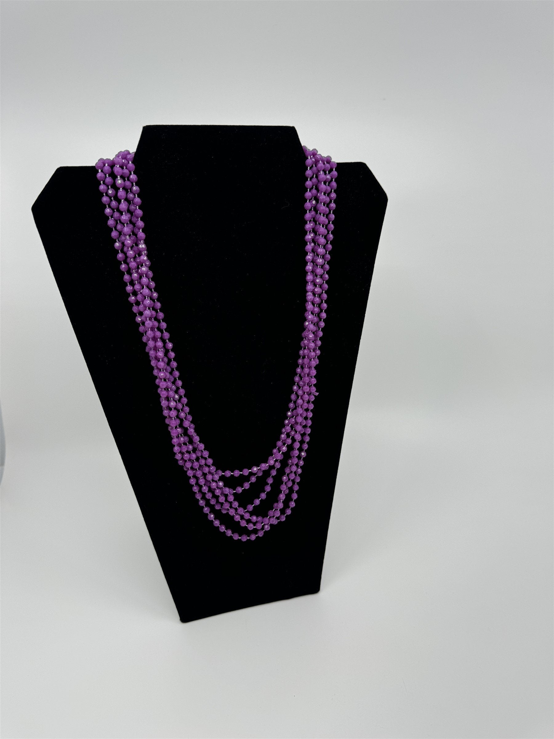 Vintage Costume Jewelry Extra Long Purple Plastic Beads /w Metal Clasp HONG KONG