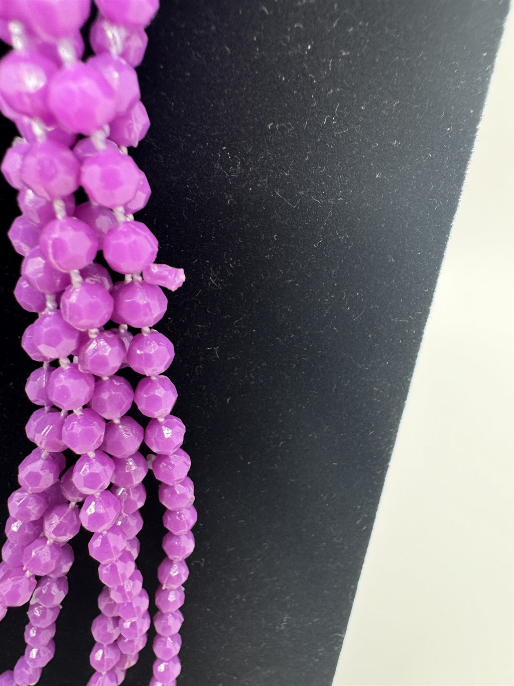 Vintage Costume Jewelry Extra Long Purple Plastic Beads /w Metal Clasp HONG KONG