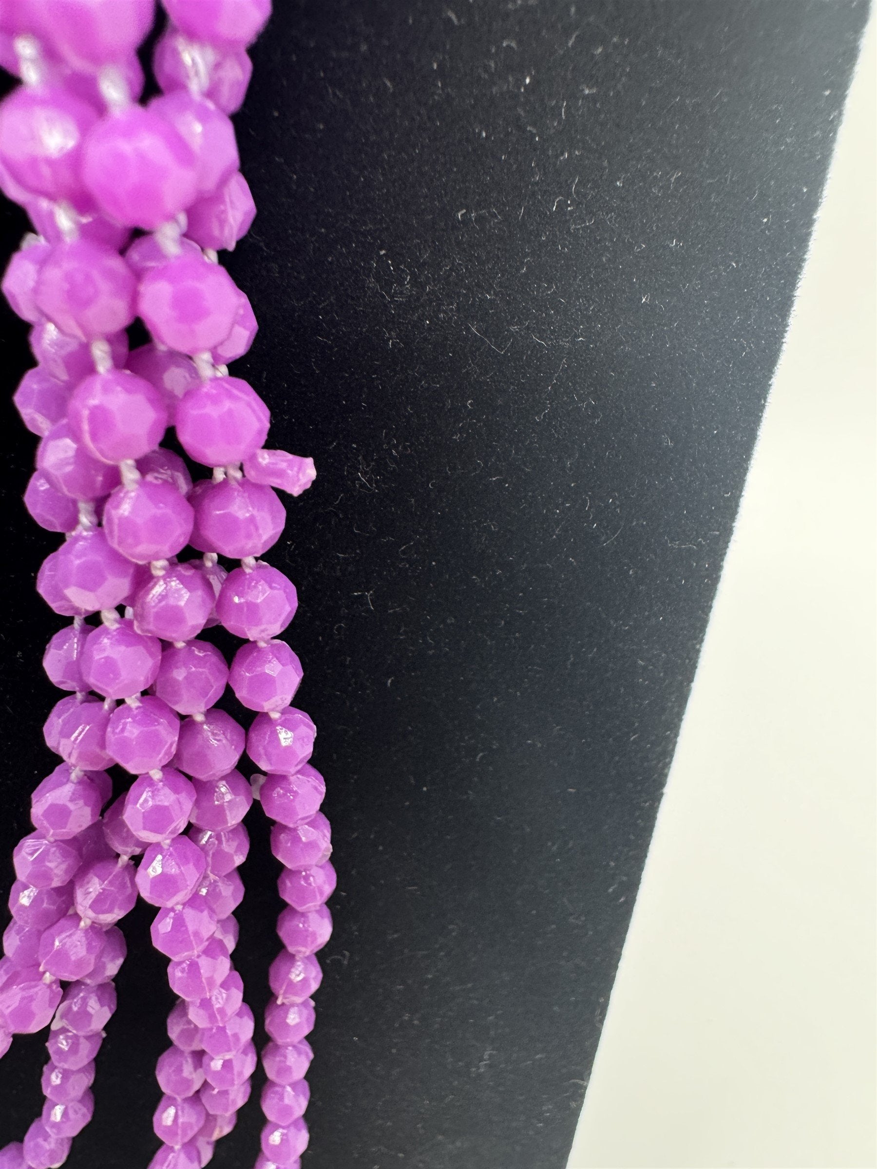 Vintage Costume Jewelry Extra Long Purple Plastic Beads /w Metal Clasp HONG KONG