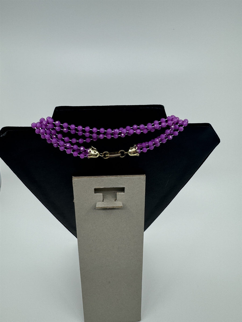 Vintage Costume Jewelry Extra Long Purple Plastic Beads /w Metal Clasp HONG KONG