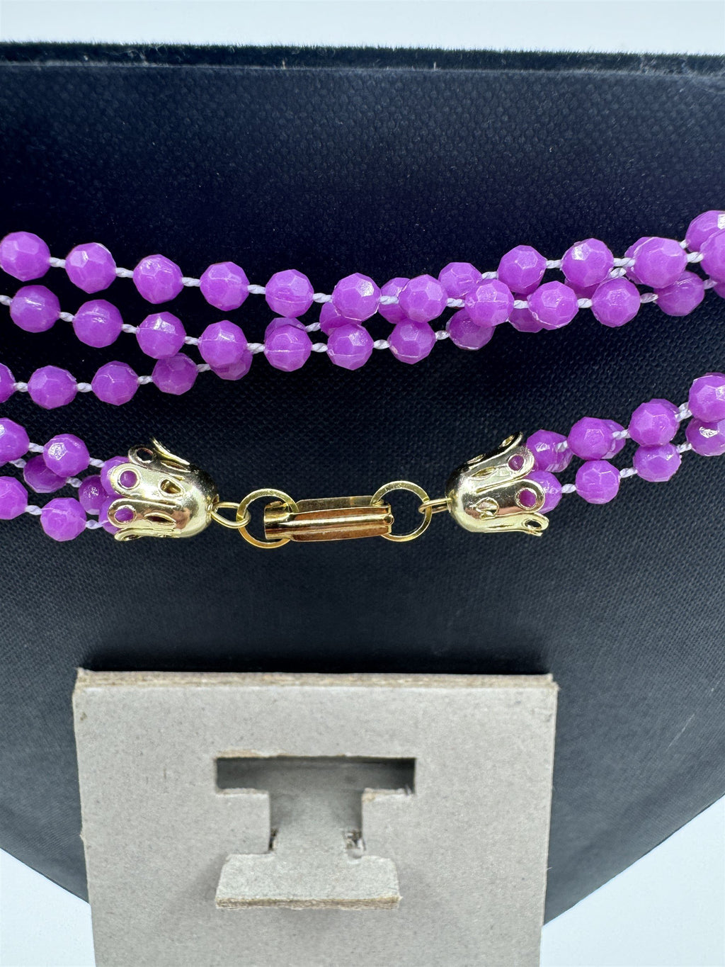 Vintage Costume Jewelry Extra Long Purple Plastic Beads /w Metal Clasp HONG KONG