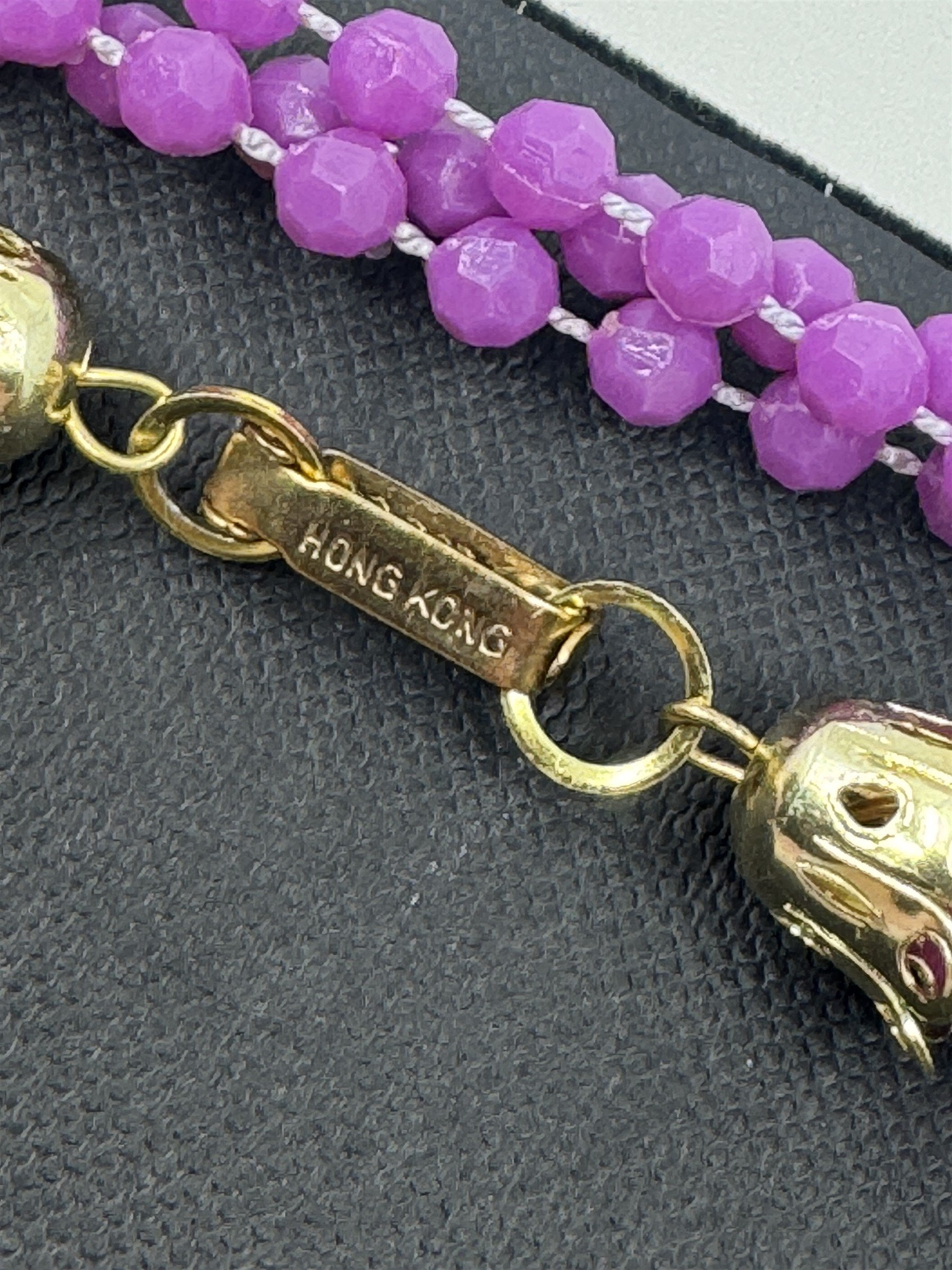 Vintage Costume Jewelry Extra Long Purple Plastic Beads /w Metal Clasp HONG KONG
