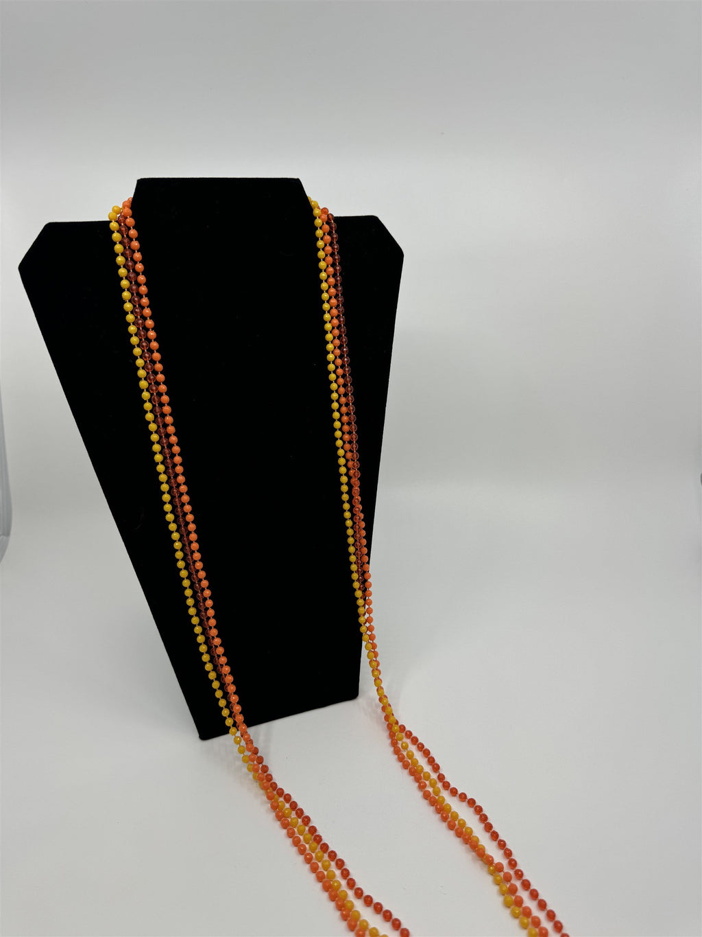 Vintage Costume Jewelry Extra Long Orange & Yellow Plastic Beads w Plastic Clasp