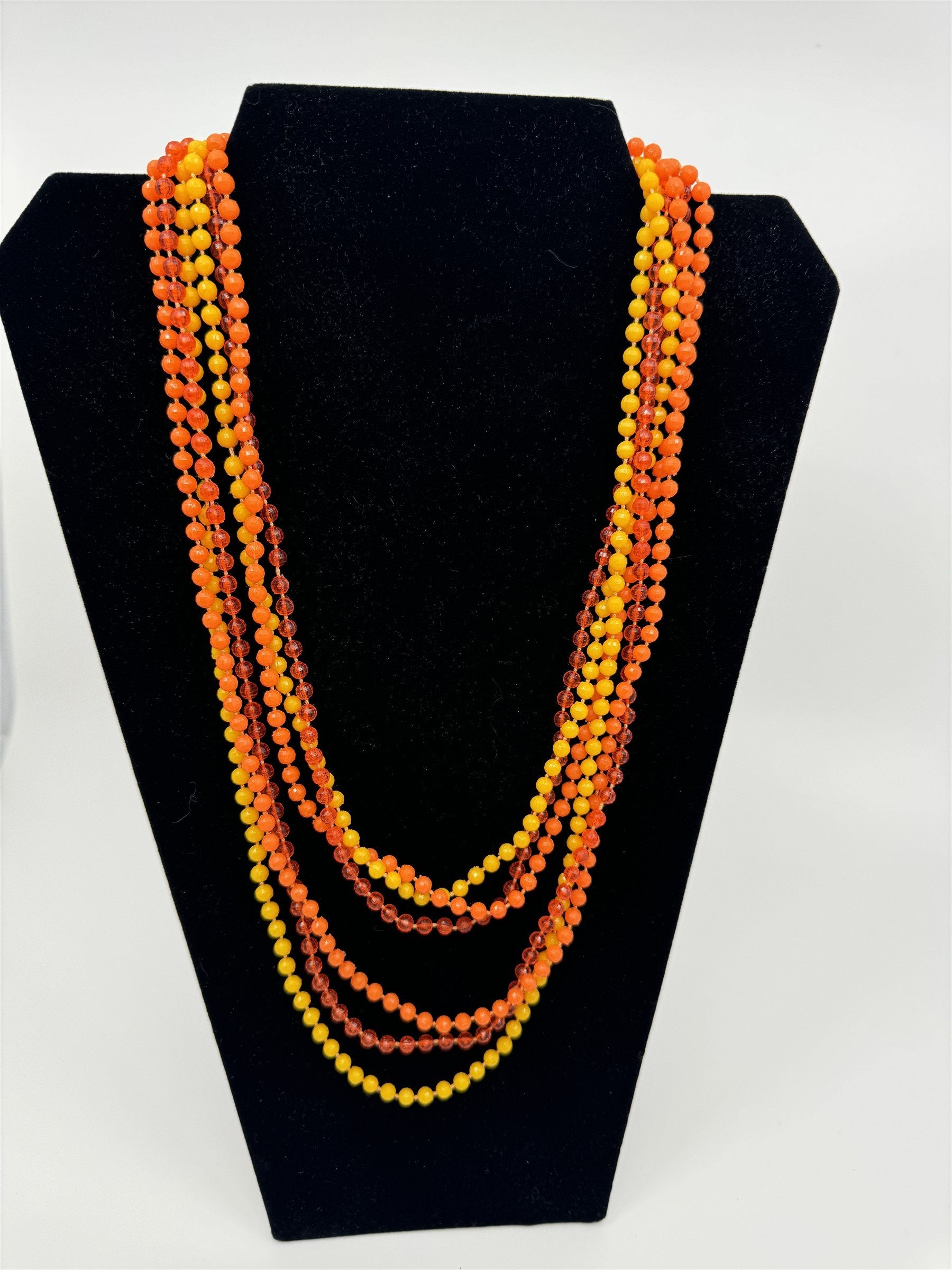 Vintage Costume Jewelry Extra Long Orange & Yellow Plastic Beads w Plastic Clasp