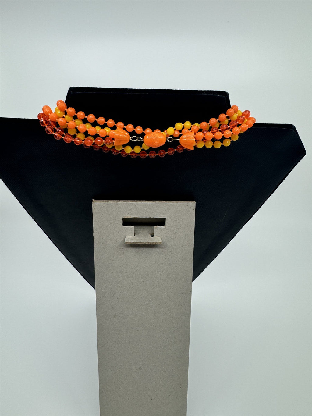 Vintage Costume Jewelry Extra Long Orange & Yellow Plastic Beads w Plastic Clasp
