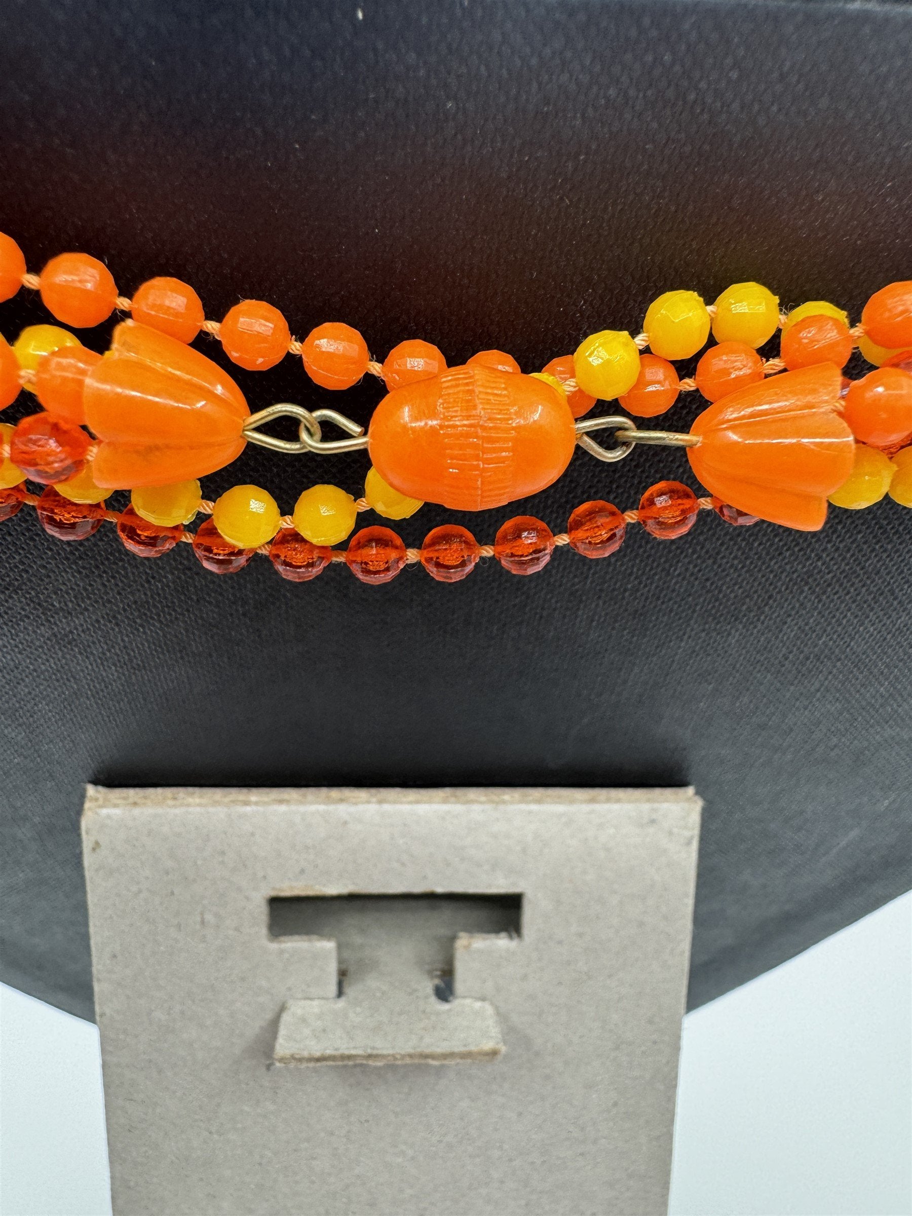 Vintage Costume Jewelry Extra Long Orange & Yellow Plastic Beads w Plastic Clasp